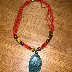 Vintage seed bead and medallions like pendant Beaded Necklace